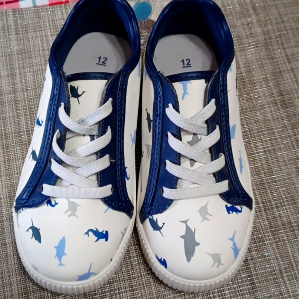 Carter’s Aaron Kids White and Blue Shark Sneakers Size 12